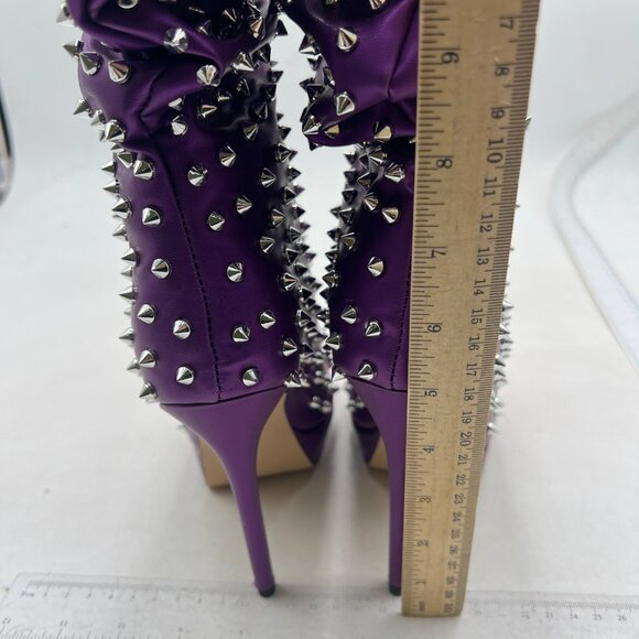 XYD Women Peep Toe High Heels Ankle Boots Rivet Booties Shoes , Purple Boots - Picture 5 of 8